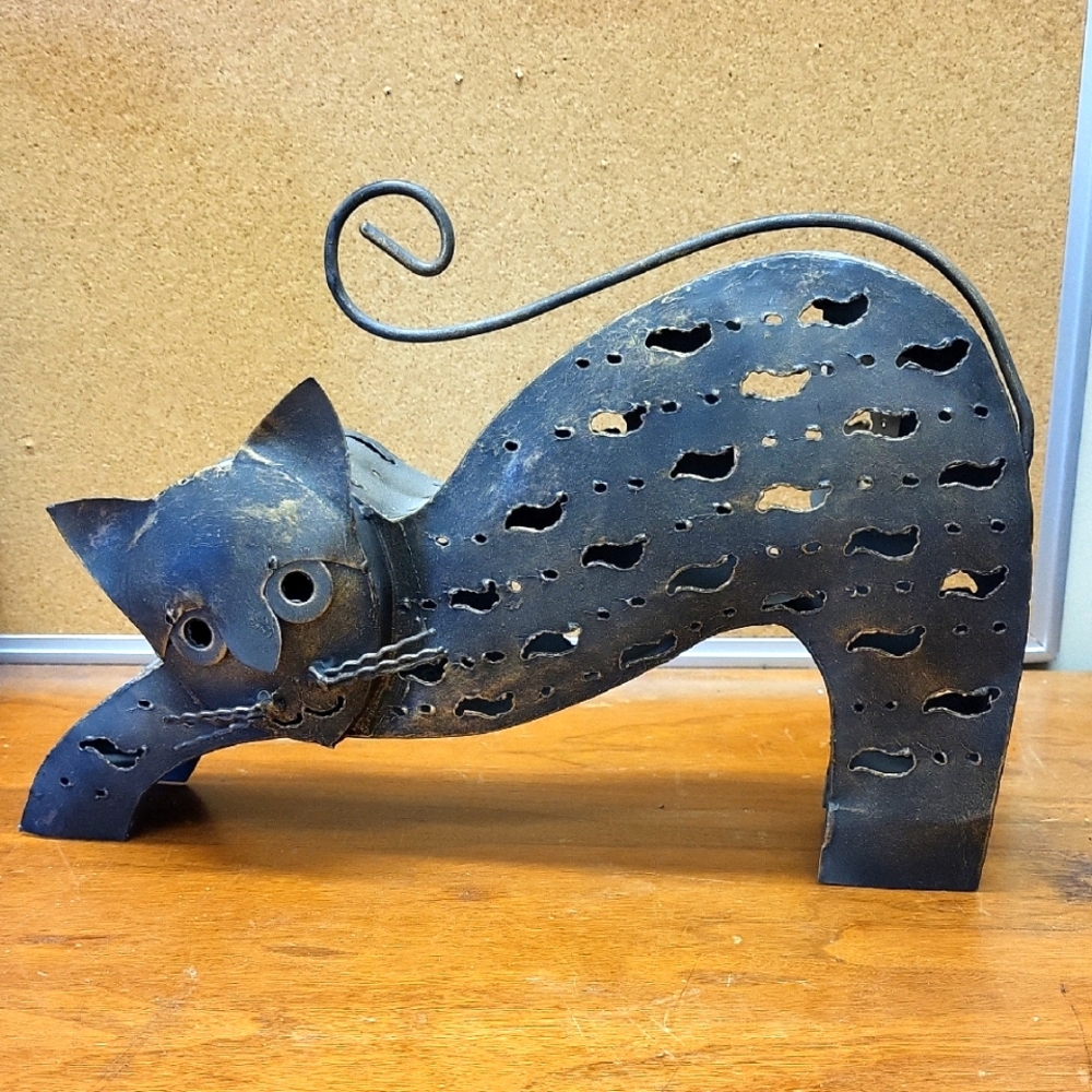Bronze Metal Cat Sculpture Candle/Tea Light Holder